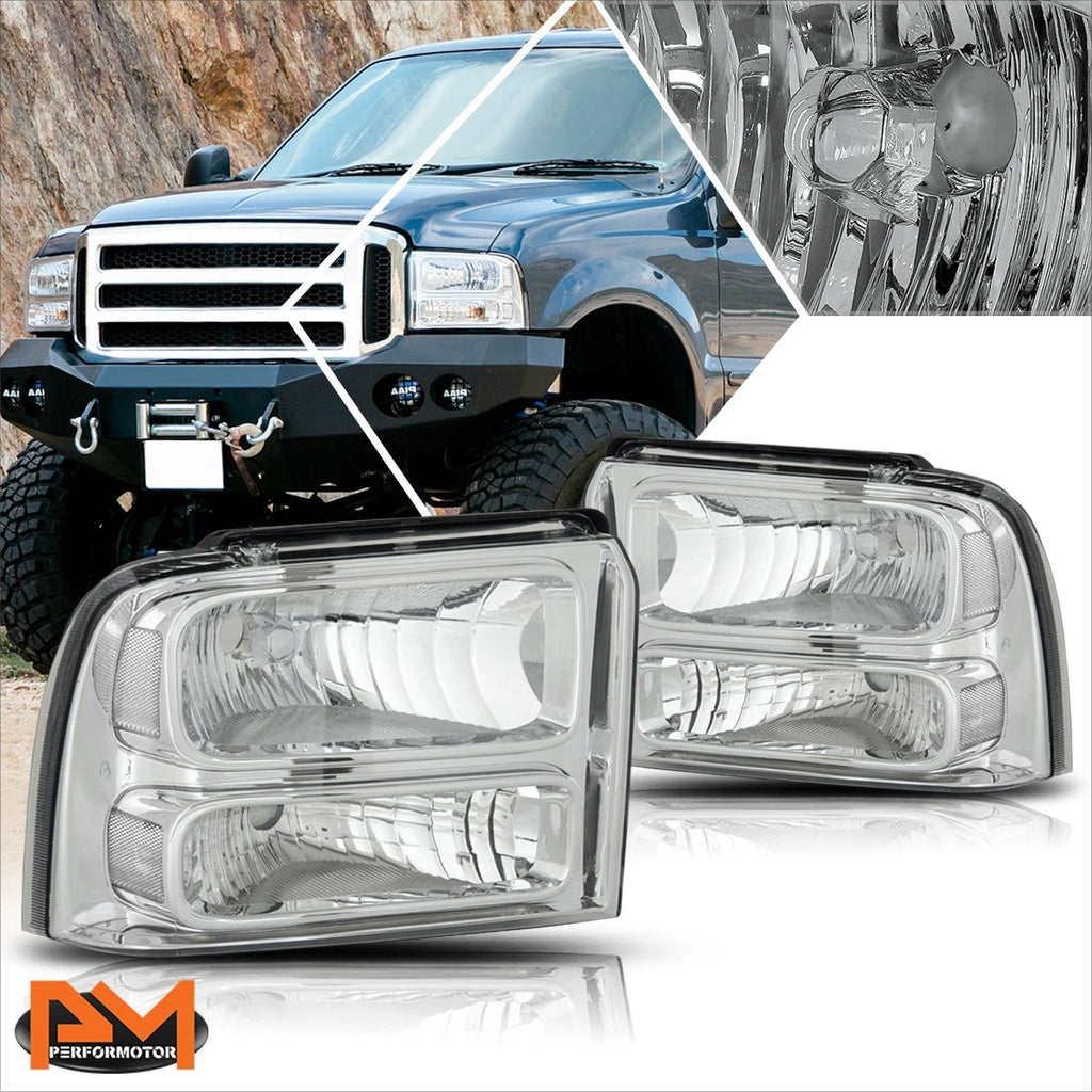 Chrome Housing Headlight Clear Corner Lamps for Ford F250/F350 (2005–2007)