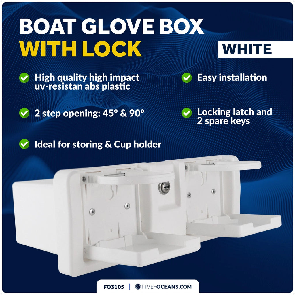Glove Box with Drink Cup Holders for Boat (Lockable, White ABS Plastic)
