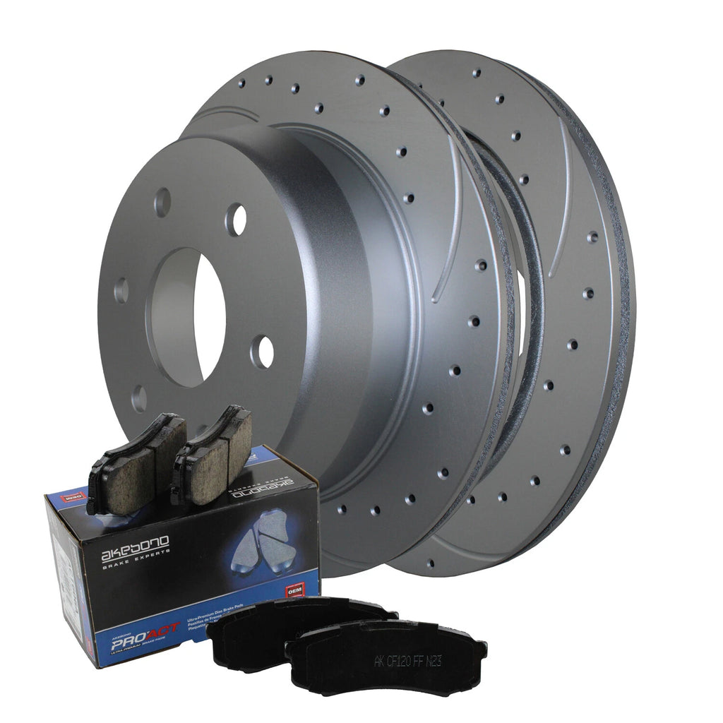 Rear Brake Kit with Drilled 325mm Rotors & Akebono ProACT Pads for Chevy GMC