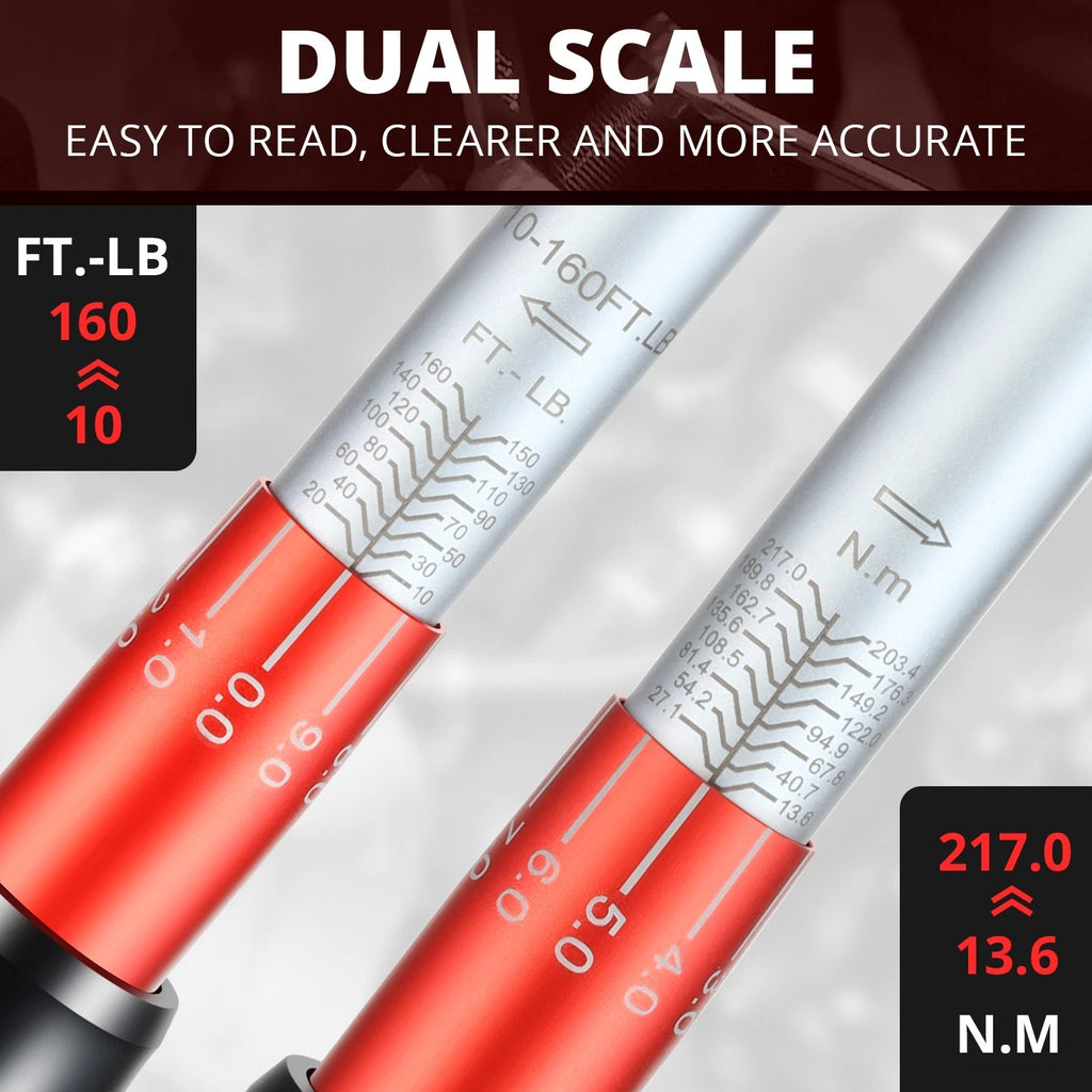 Adjustable Click Torque Wrench 10-160 in-lb for Mechanic (1/2")