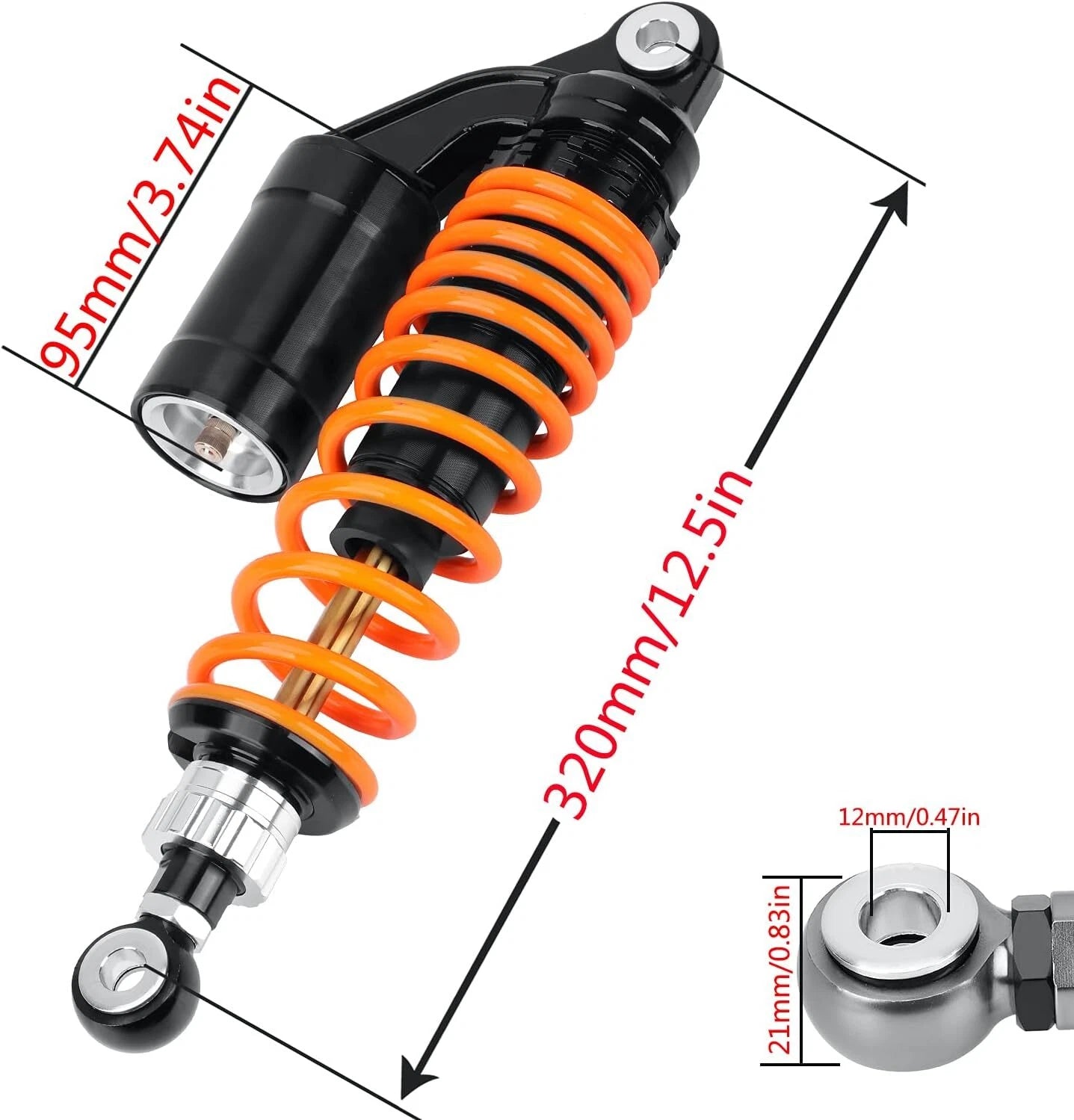 12in 320mm Orange Air Rear Shock Absorber for Universal Motorcycle