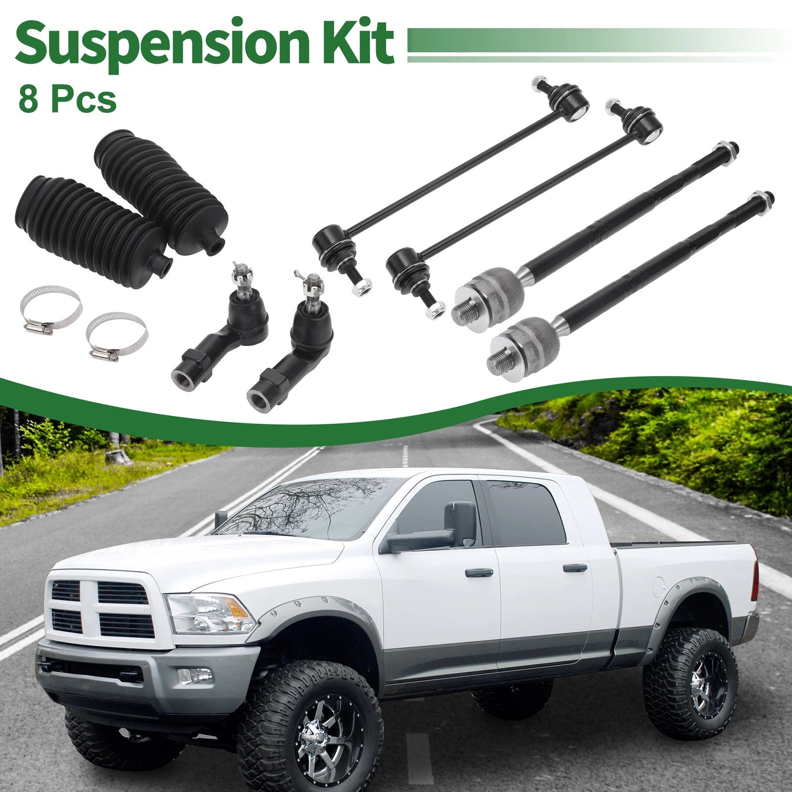 8 Pcs Front Suspension Kit Tie Rod Ends Sway Bar Link for Dodge 