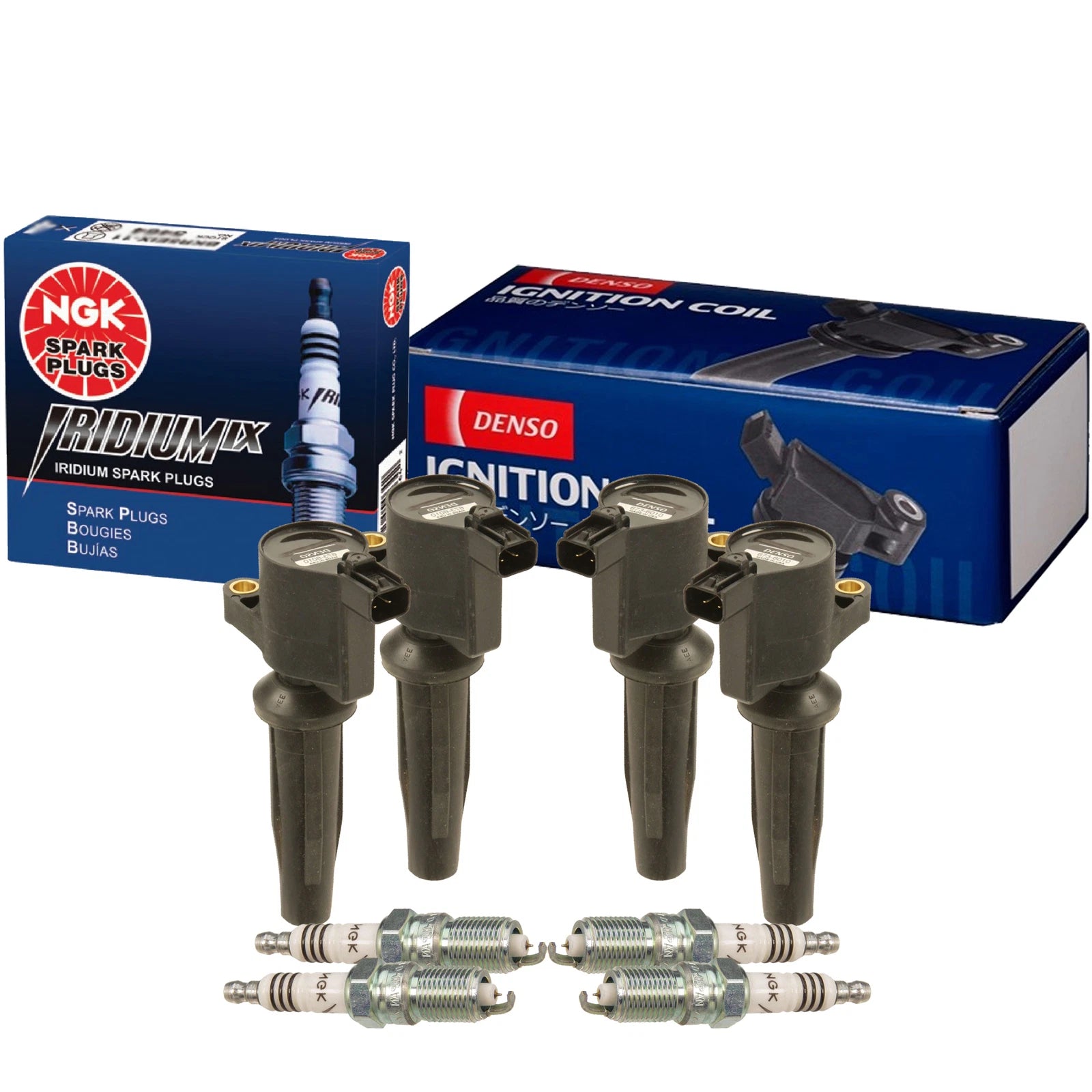 Set of 4 Denso COP Ignition Coils & NGK Iridium IX Spark Plugs for Ford Mazda Mercury