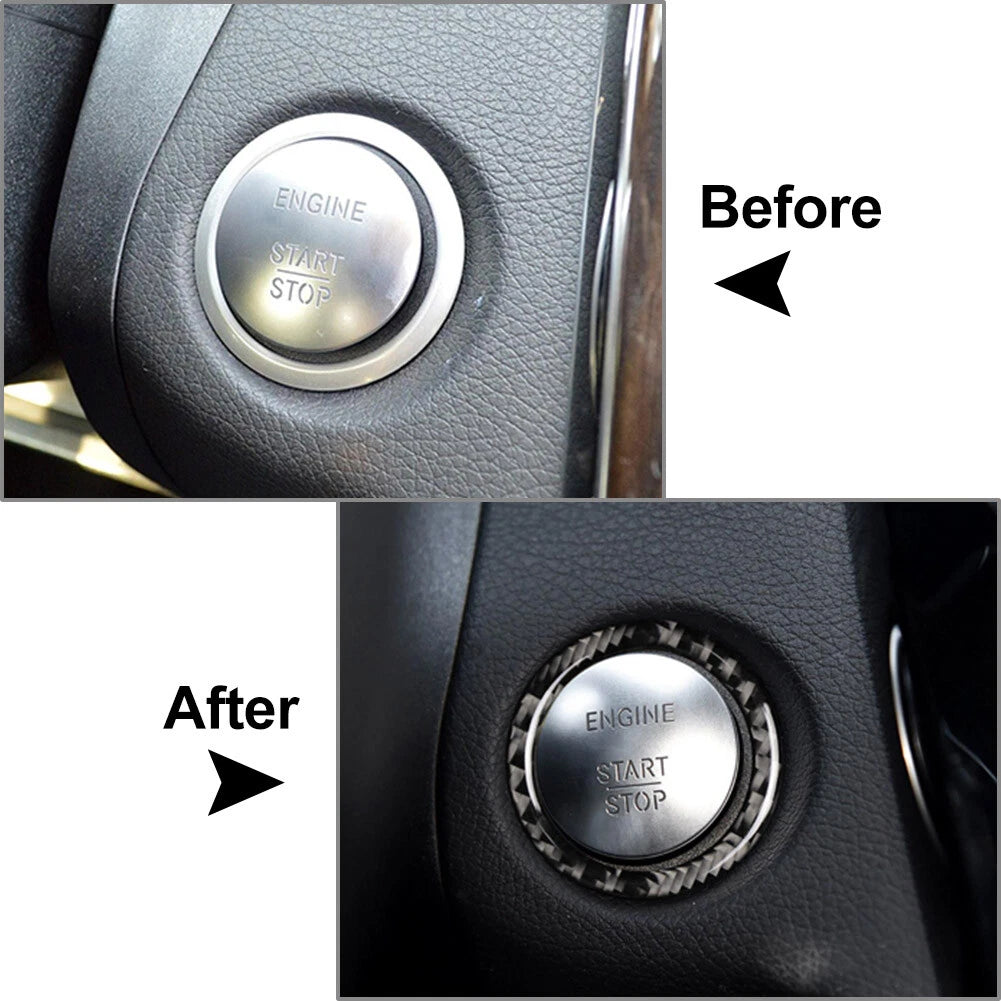Carbon Fiber Engine Start Stop Button Ring Cover for Mercedes-Benz A B C GLC GLA (2013–2023)