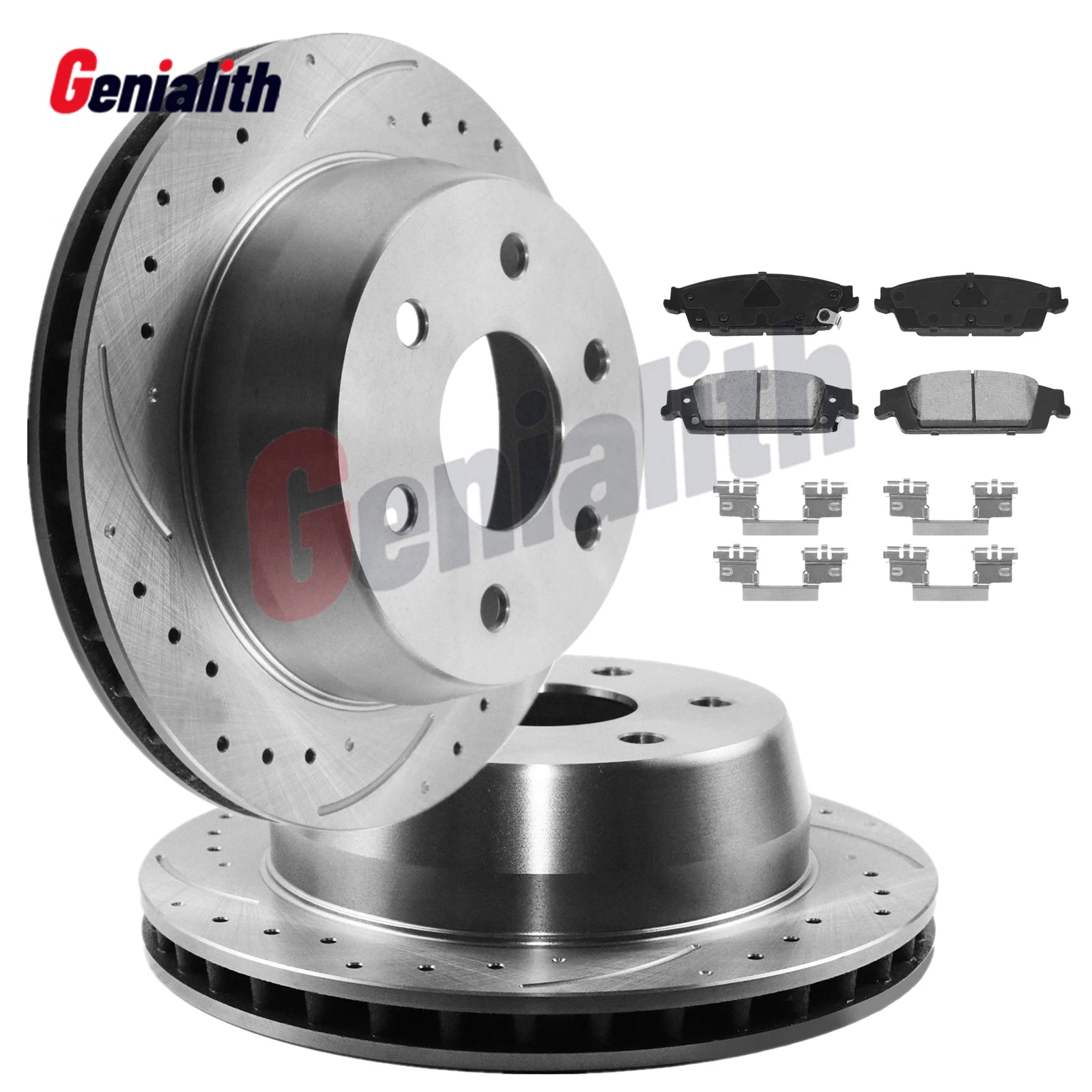 Rear Drilled Rotors + Brake Pads for Chevy GMC Silverado Sierra 1500 (2007–2018)
