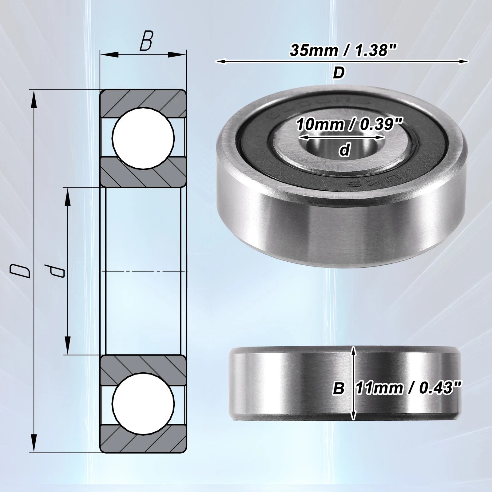 10 Pcs Double Rubber Seal Ball Bearings 6300-2RS for Cars (Various Models)