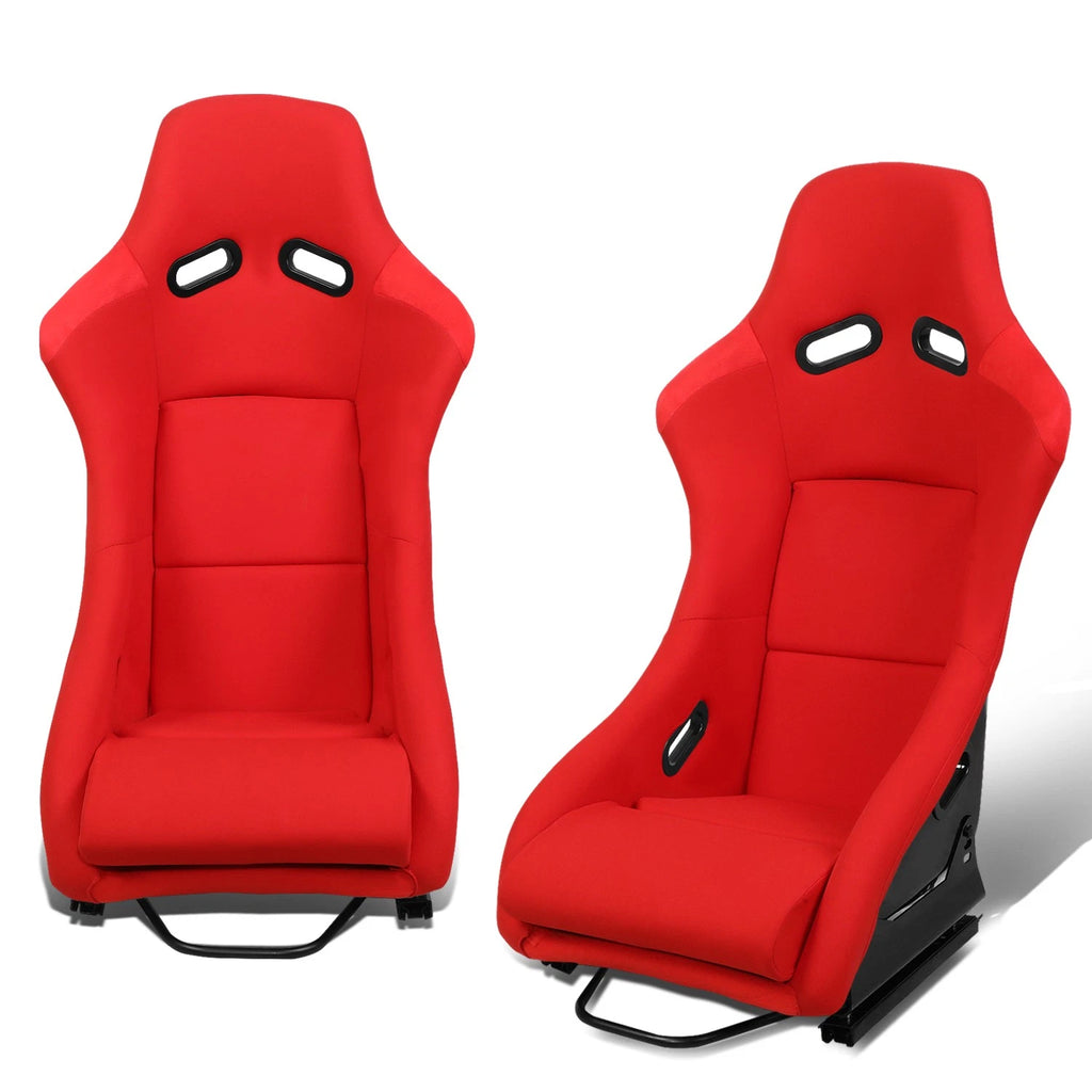 Pair Racing Bucket Seats for Universal Fit (Fiberglass, Red)