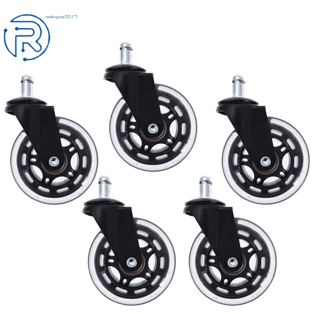 Set of 5 Rubber Swivel Wheels for Office Chair (3 Inch)