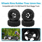 Wheels Rims Rubber Tires 12mm Hex for 1/10 Off-Road RC Rock Buggy Truck