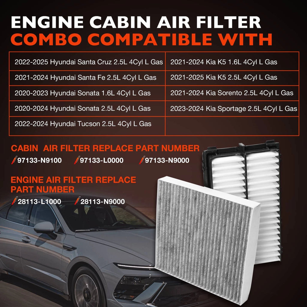 Engine Cabin Air Filter for Hyundai Santa Fe, Kia Sorento, K5 (2020-2025)