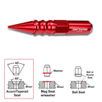 Set of 20 M12X1.5 Red JDM Spiked Hex Wheel Lug Nuts + 20mm Extension