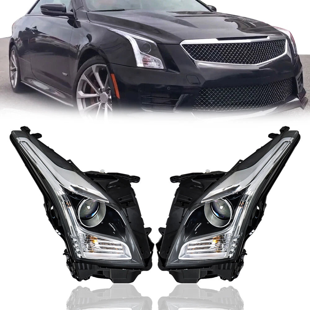 Projector Headlight Assembly for Cadillac ATS (2013–2018) Halogen Left+Right