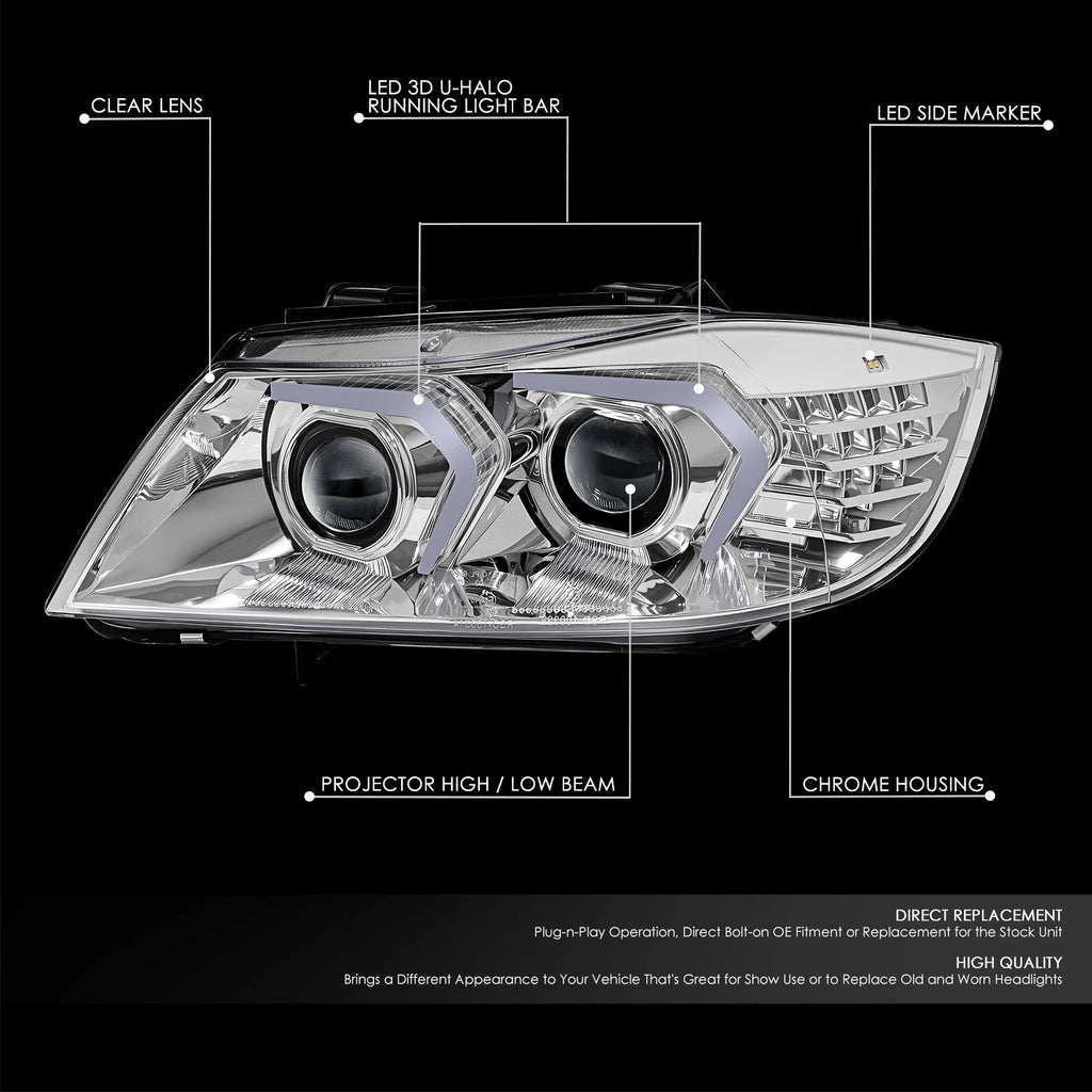 Chrome Clear HID LED Projector Headlight for BMW 328i 335i (2007–2011)