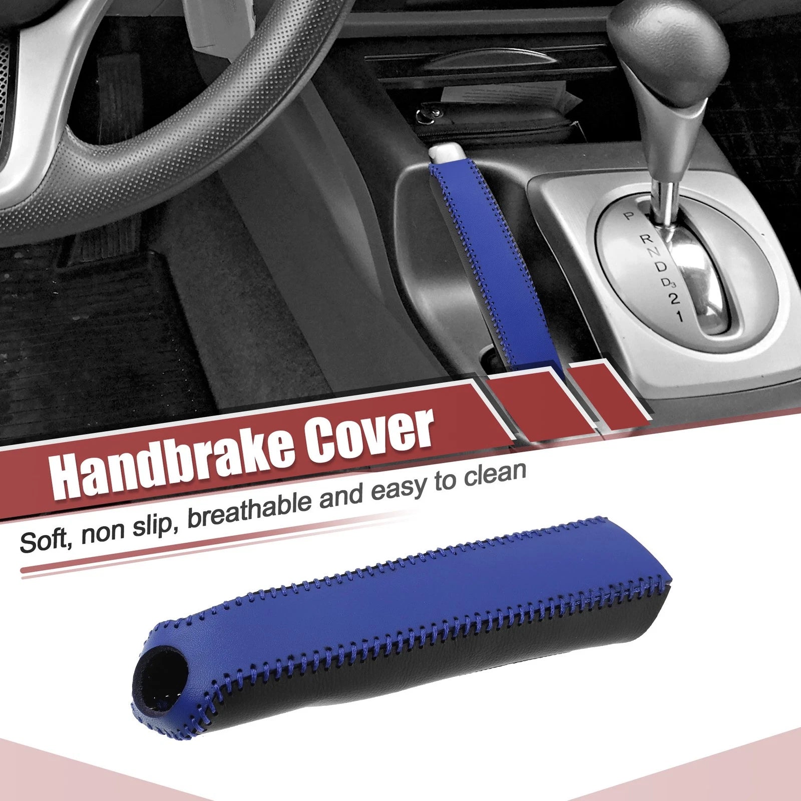 Faux Leather Handbrake Cover Trim for Honda Civic (2006–2011) Black Blue