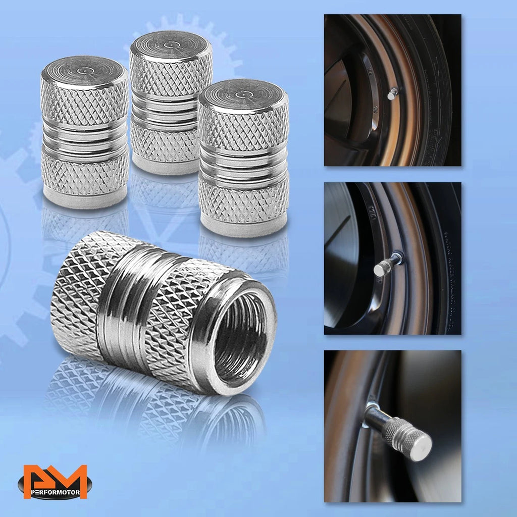 Set of 4 Silver Aluminum Tire Stem Caps for Dual Grip Style Wheels