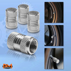 Set of 4 Silver Aluminum Tire Stem Caps for Dual Grip Style Wheels