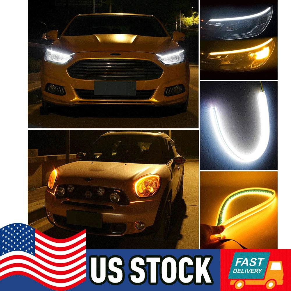 2X LED DRL Light Amber Turn Signal Strip for Universal Vehicles