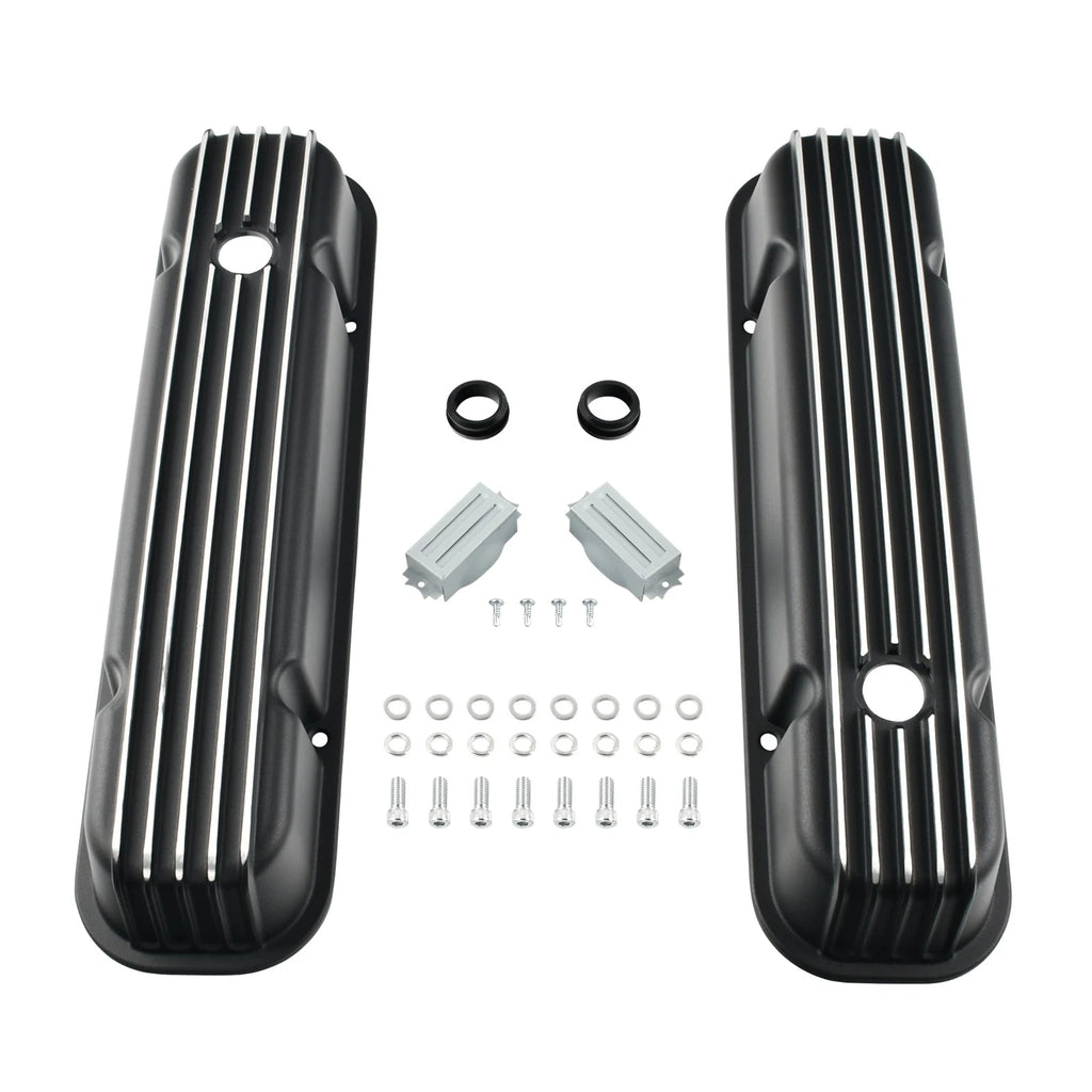 Finned Tall Black Aluminum Valve Covers for Pontiac 350 400 455