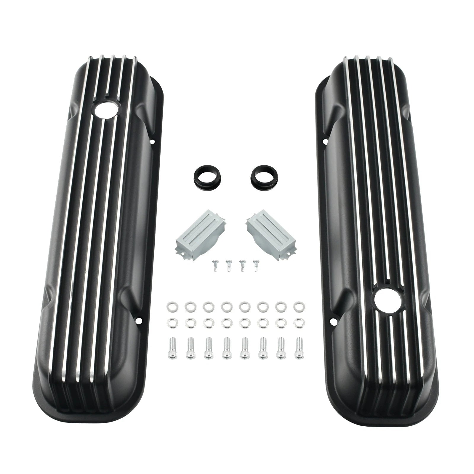 Finned Tall Black Aluminum Valve Covers for Pontiac 350 400 455