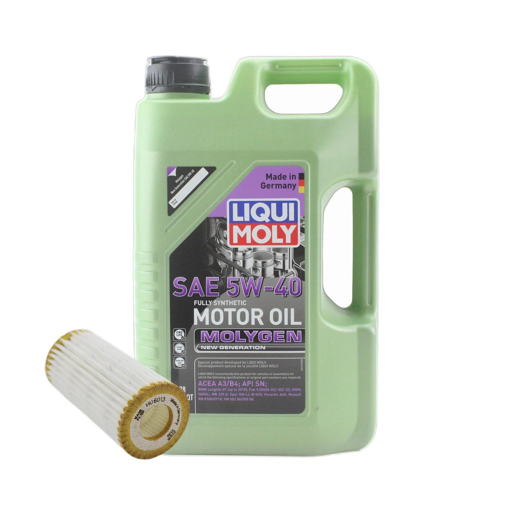 5L Liqui Moly Molygen 5W-40 Oil Change Kit for Audi L4 1.8/2.0L (2010–2023)