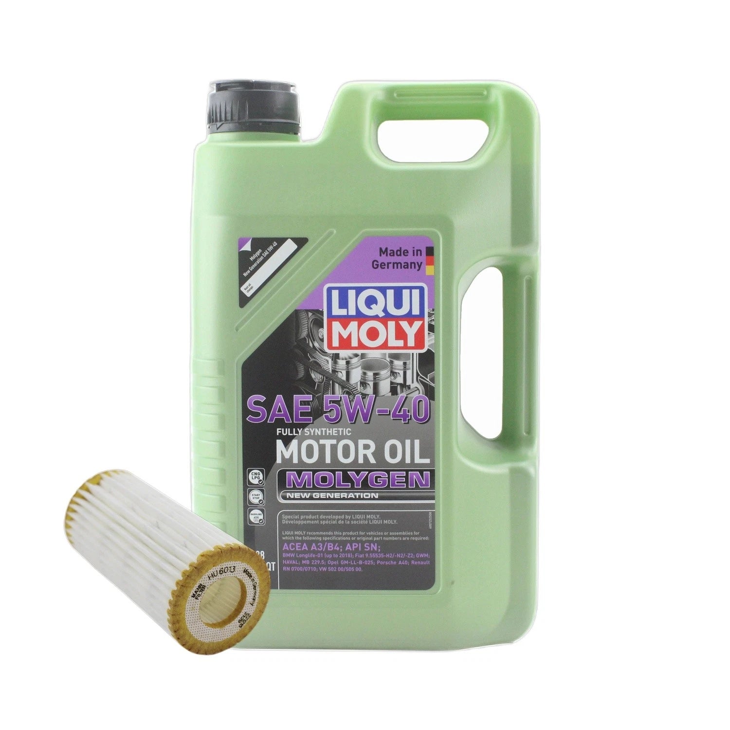 5L Liqui Moly Molygen 5W-40 Oil Change Kit for Audi L4 1.8/2.0L (2010–2023)