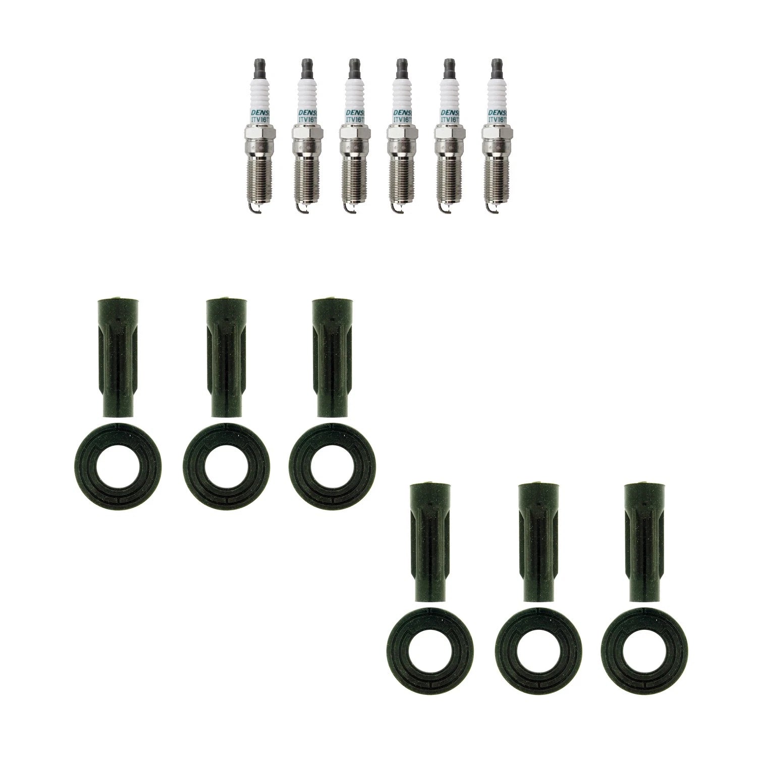 Set of 6 Denso Iridium Spark Plugs & NGK Coil Boots for Mazda Tribute (2001–2008)