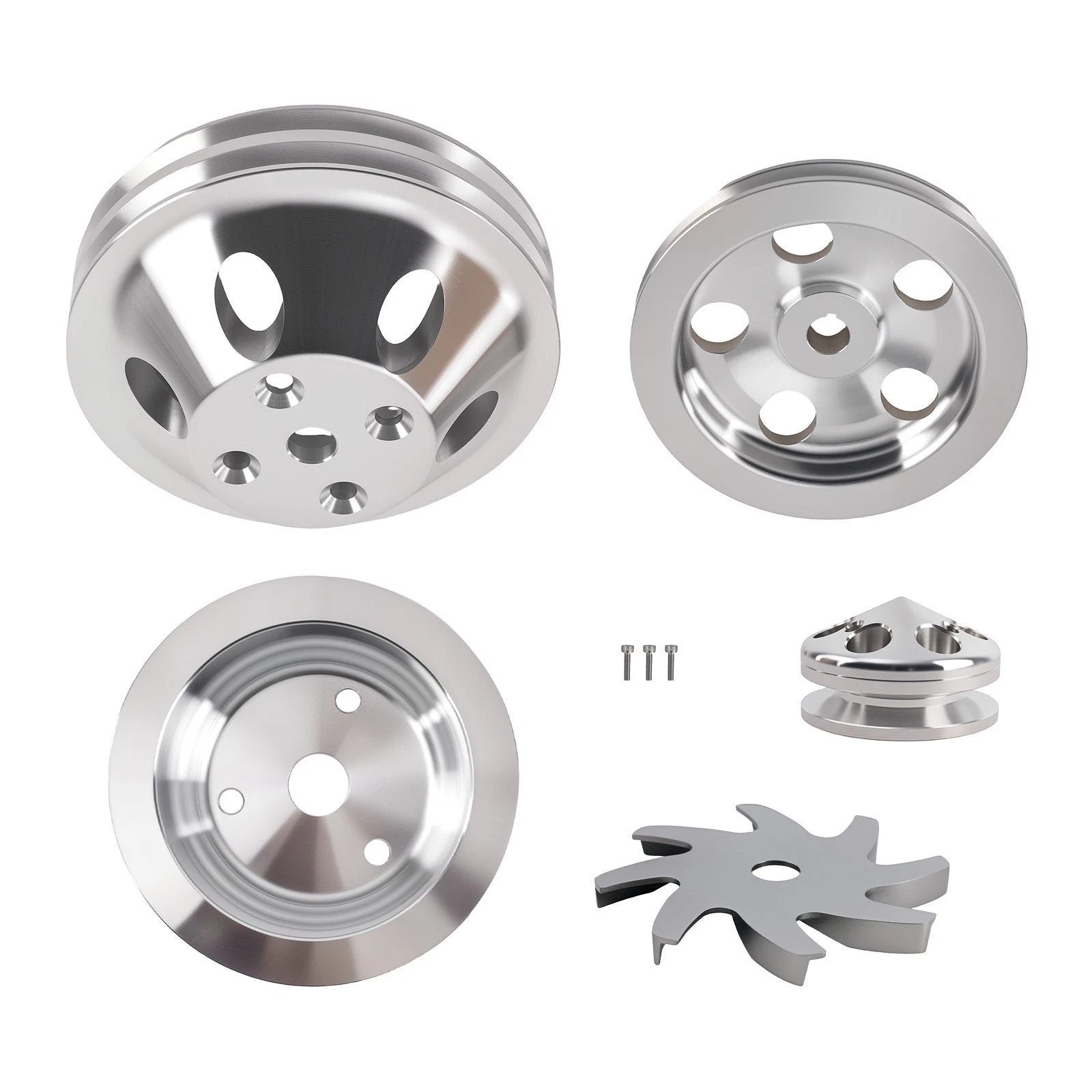 2 Groove Water Pump Crank Pulley Kit for Small Block Chevy 283/327/400