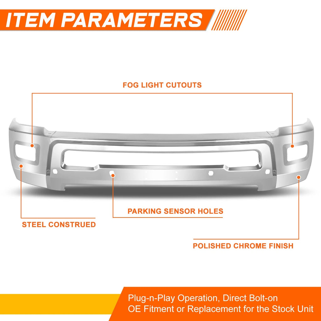 Front Bumper Face Bar with Fog Lights & Sensor Holes for Dodge Ram 2500 3500 (2010–2018)