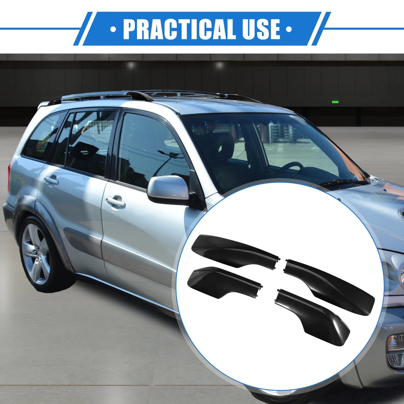 Set of 4 Roof Rack Side Rails End Cover Shells for Toyota RAV4 (2001–2005) Black