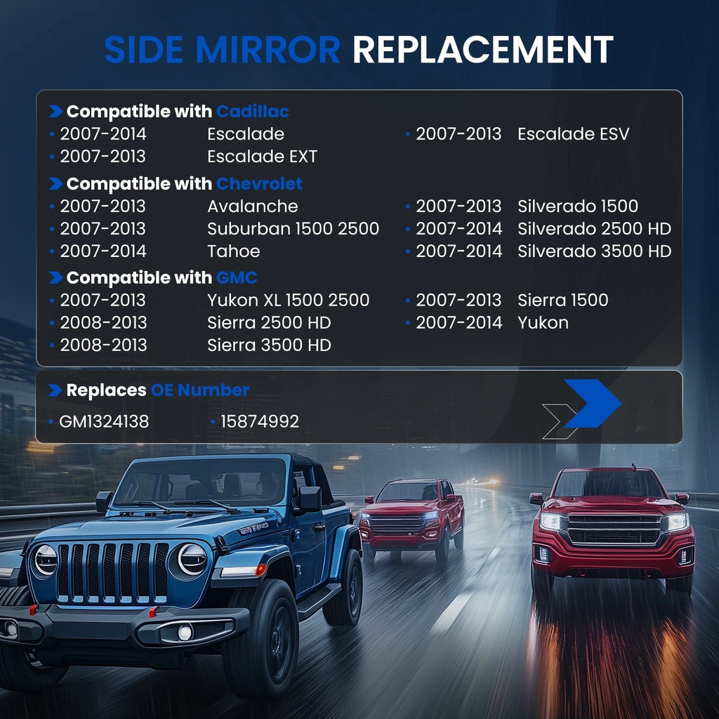 Heated Signal Left Side Mirror Glass for Chevrolet Suburban Sierra (2007–2013)