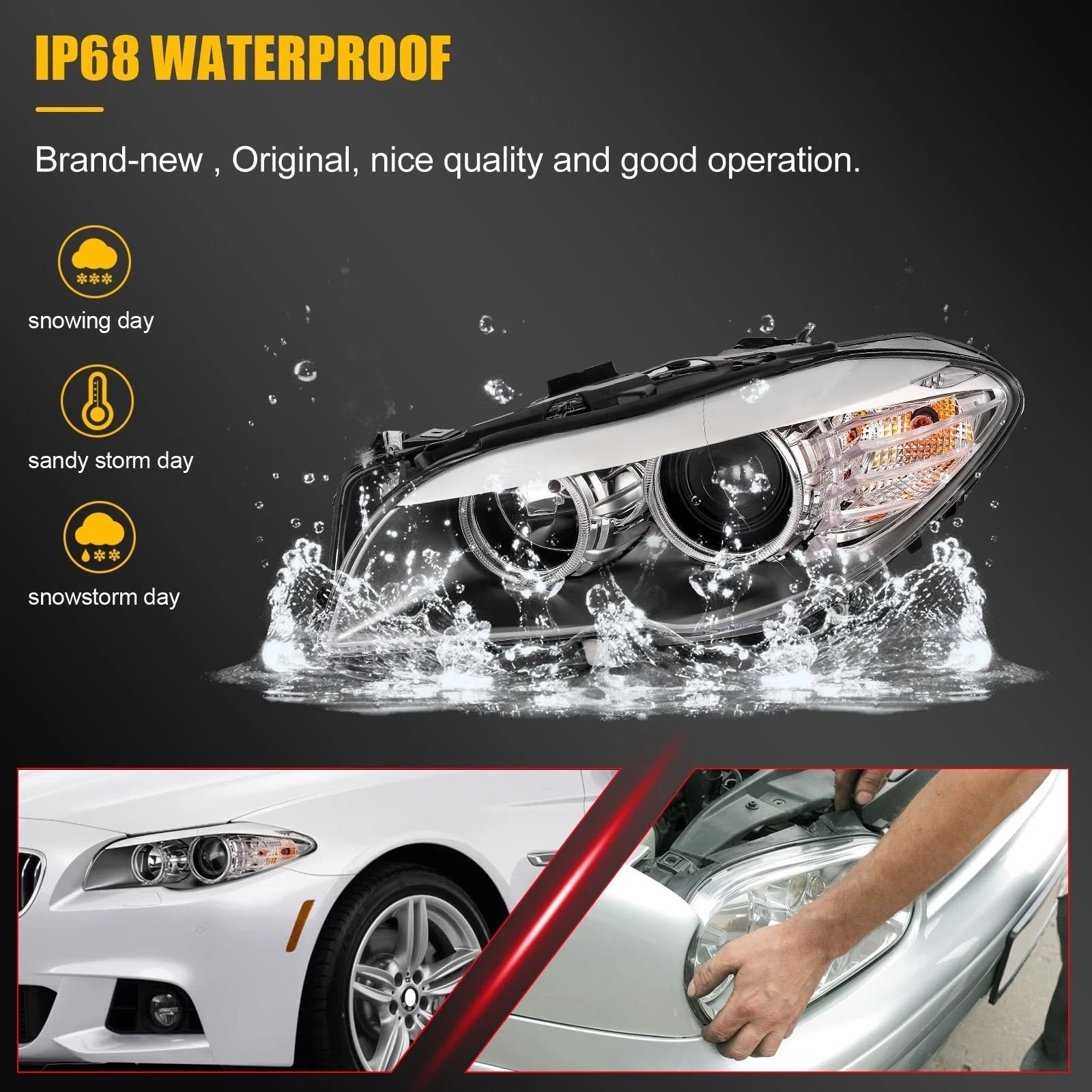 Driver Side Headlight for BMW 550i (2011–2013) with Projector and Bulbs