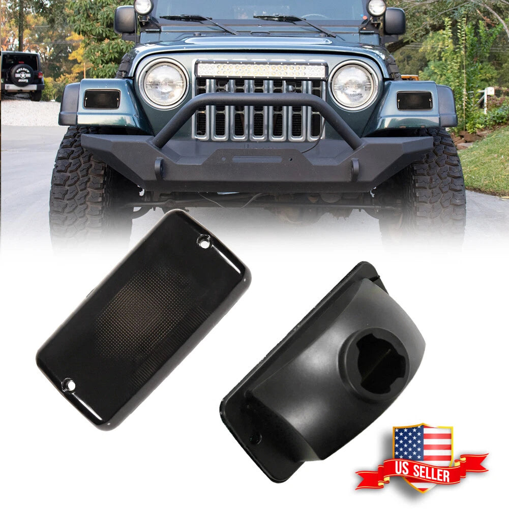 Set of 2 Smoke Lens Front Bumper Turn Signal Lights for Jeep Wrangler TJ (1997–2006)
