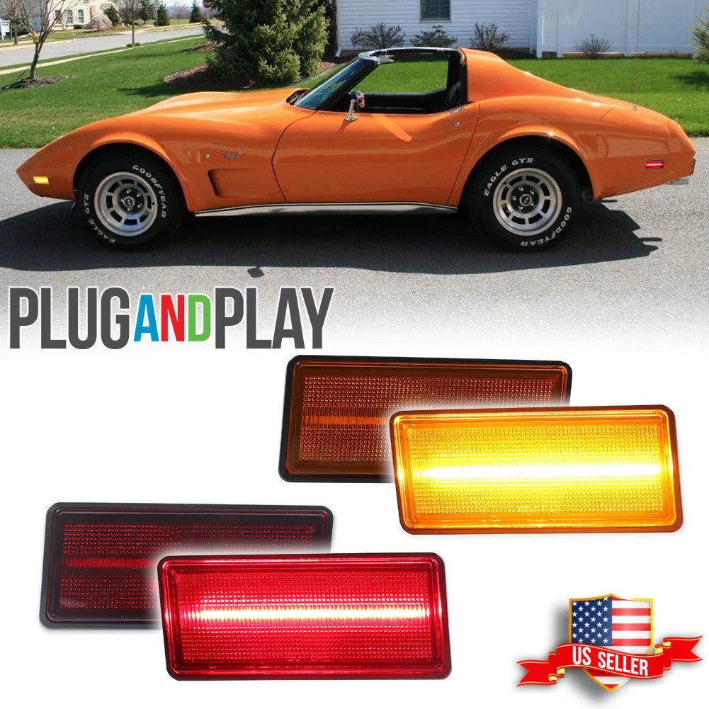 4X Amber Front & Red Rear LED Side Marker Lights for Chevy Corvette C3 (1974–1979)