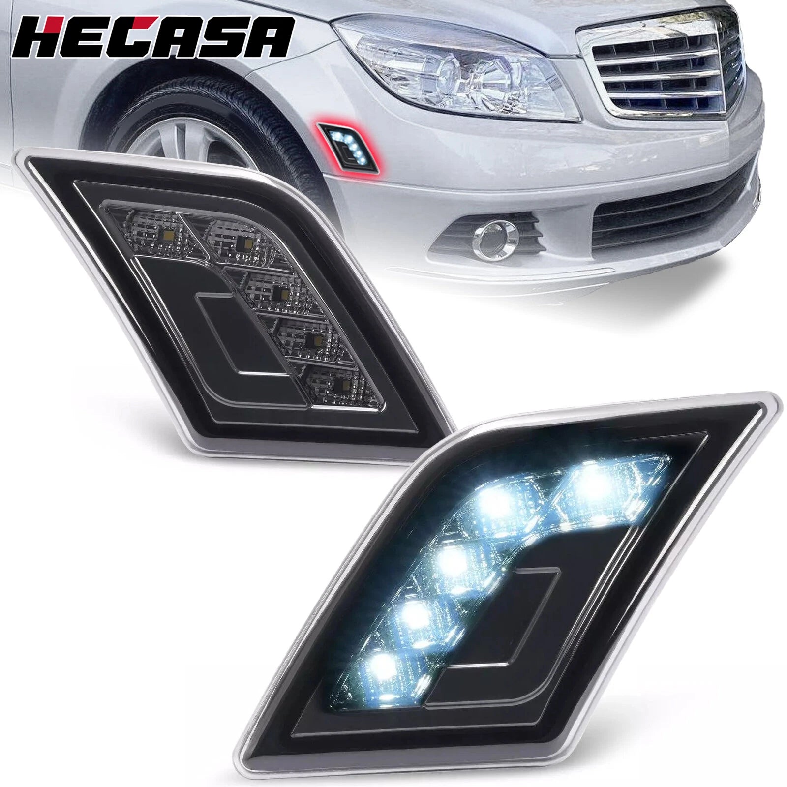 LED Smoke Side Marker Corner Lights for Mercedes-Benz C300/C350/C63 AMG (2008–2011)