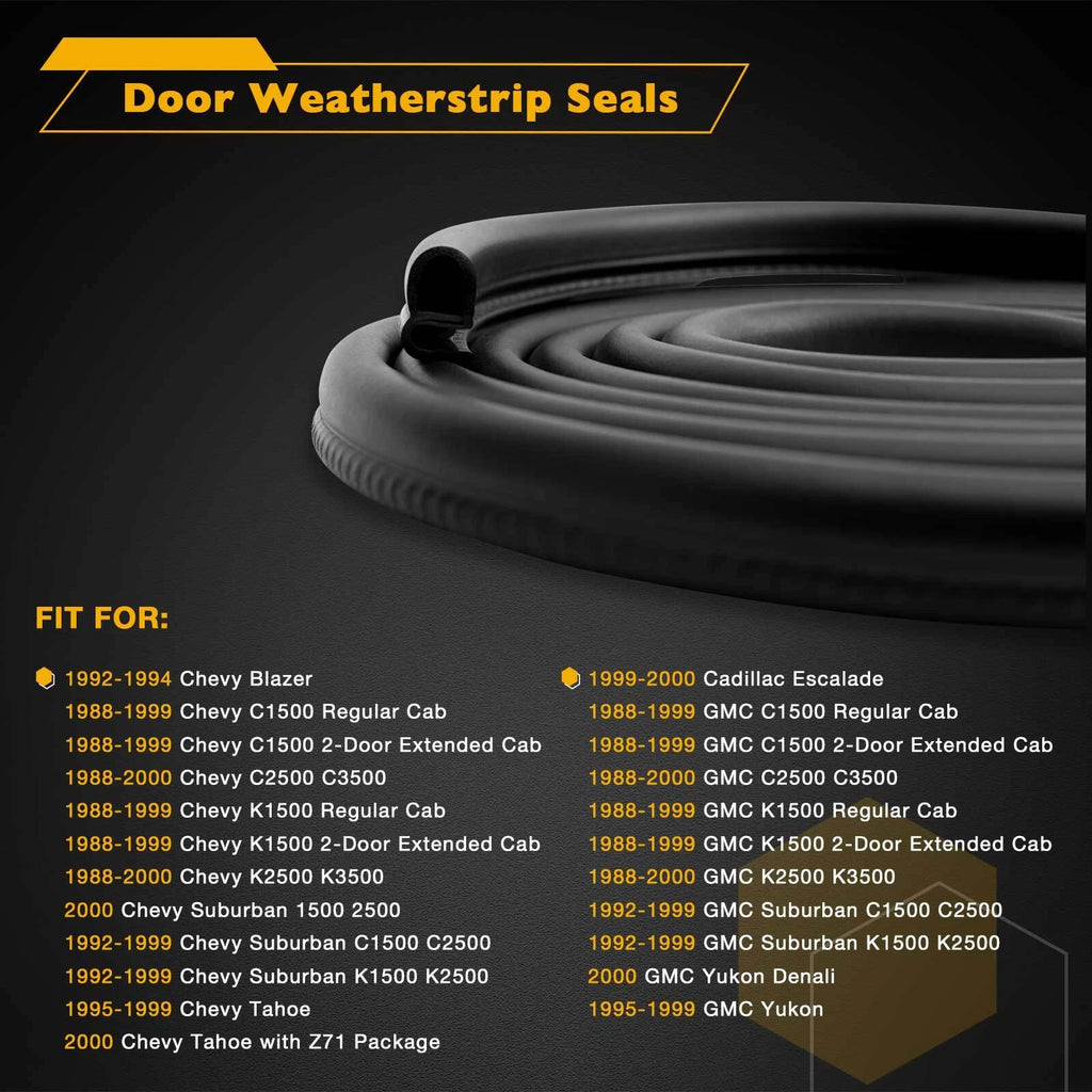 2X Rubber Door Weatherstrip Seals for Chevy GMC Suburban C/K 1500 2500 3500 (1990–1999)