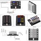 10 Way Circuit ATO ATC Blade LED Fuse Box Block Holder for Car