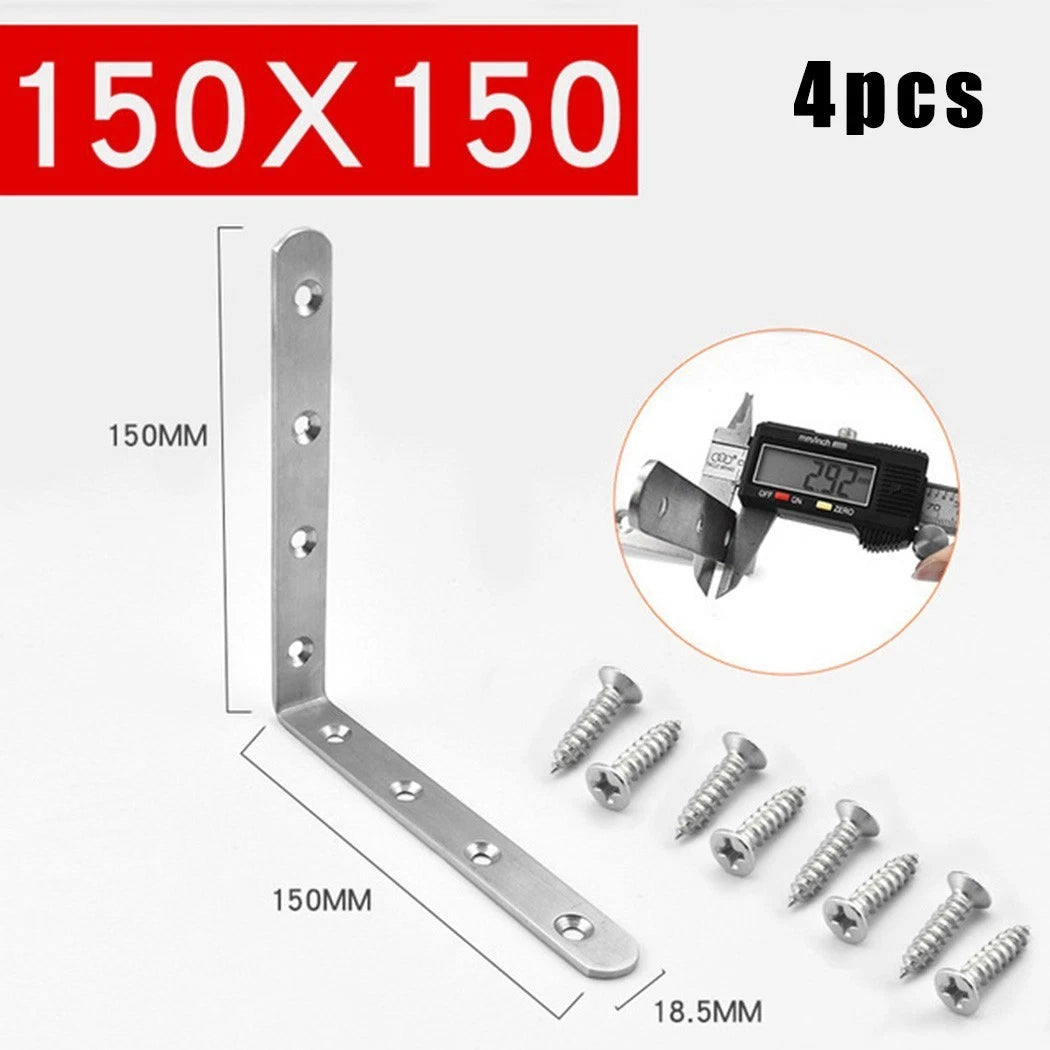 Set of 4 Stainless Steel Right Angle Corner Braces Brackets