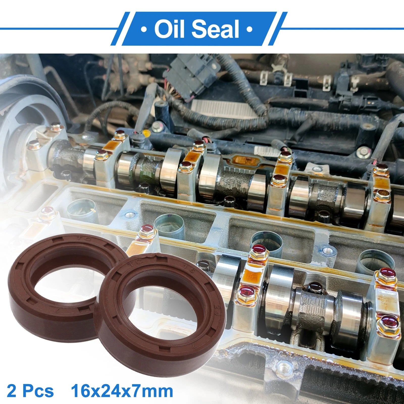 2X Oil Seal Rotary Shaft Seal for Various Models (16x24x7mm) FKM Rubber