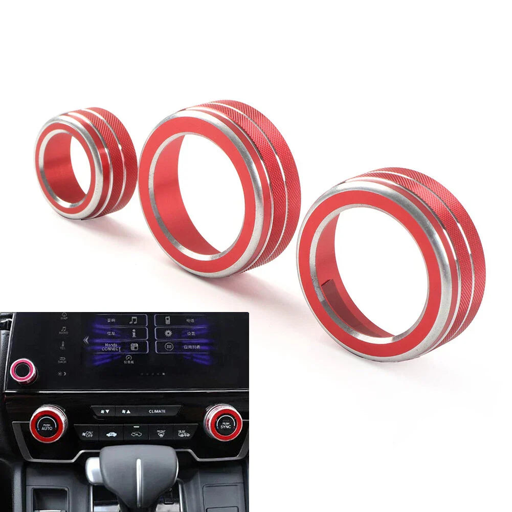 3 x AC Climate Switch Knob Ring Cover Trim for Honda CR-V (2017-2022) Red