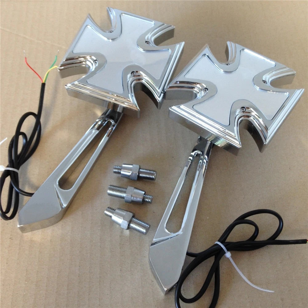 Chrome LED Turn Signal Integrated Mirror for Harley Electra Sportster