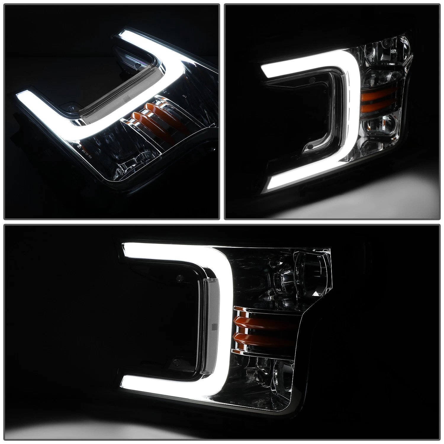Set of 2 Chrome Clear LED DRL Headlights for Ford F150 (2018–2020)