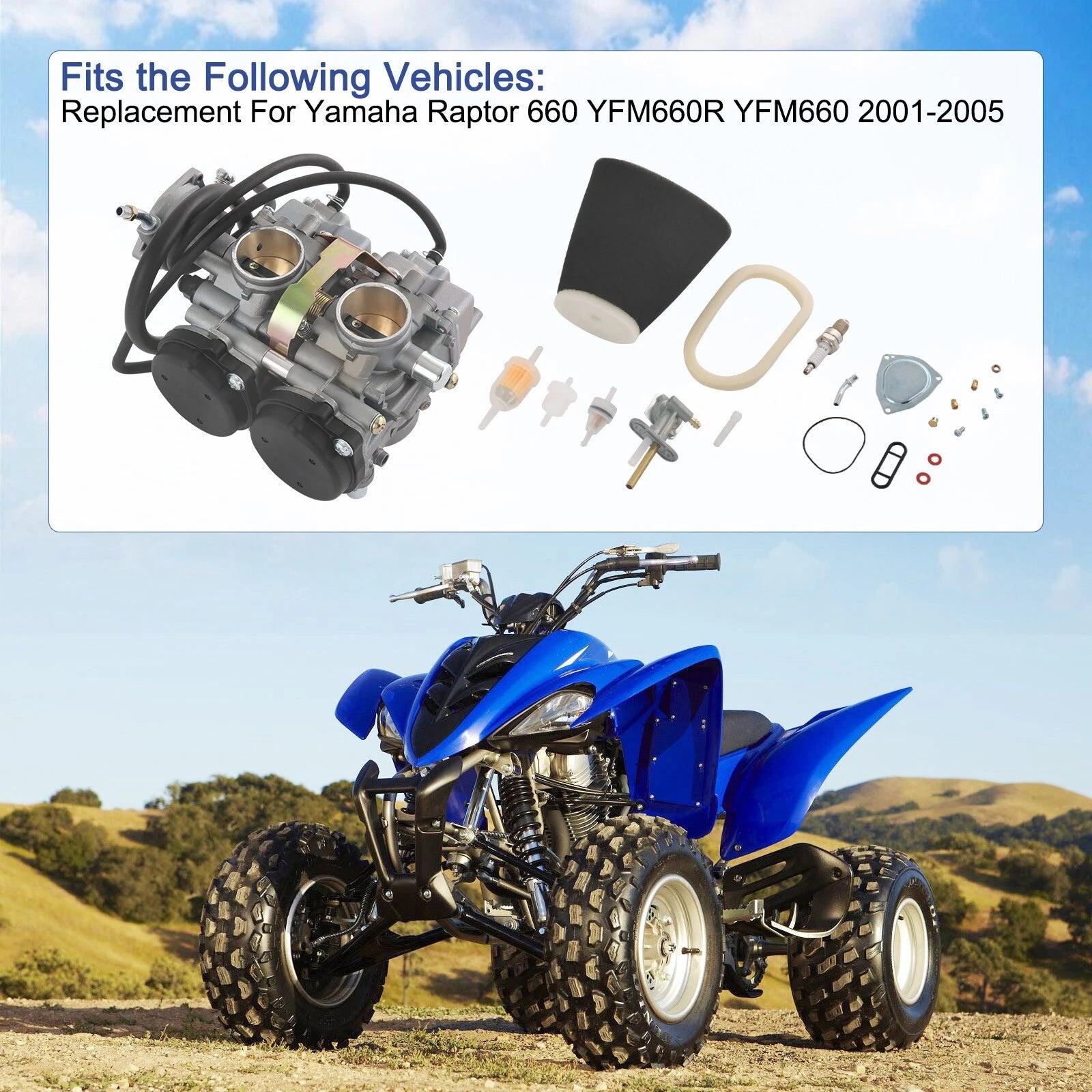 Carburetor & Fuel Valve Petcock for Yamaha Raptor 660R (2001–2005)