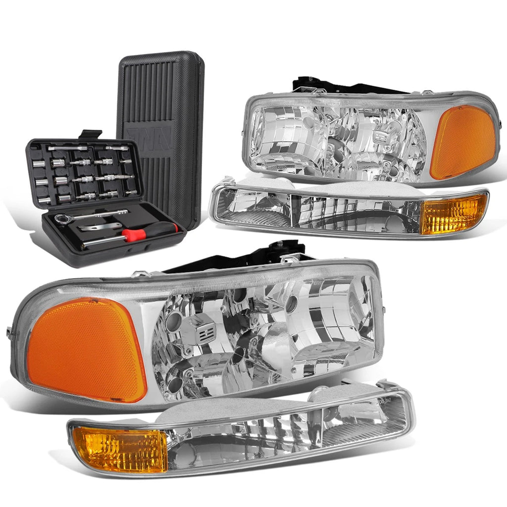 Chrome Amber Signal Headlights & Bumper Lamps for GMC Sierra (1999–2007)