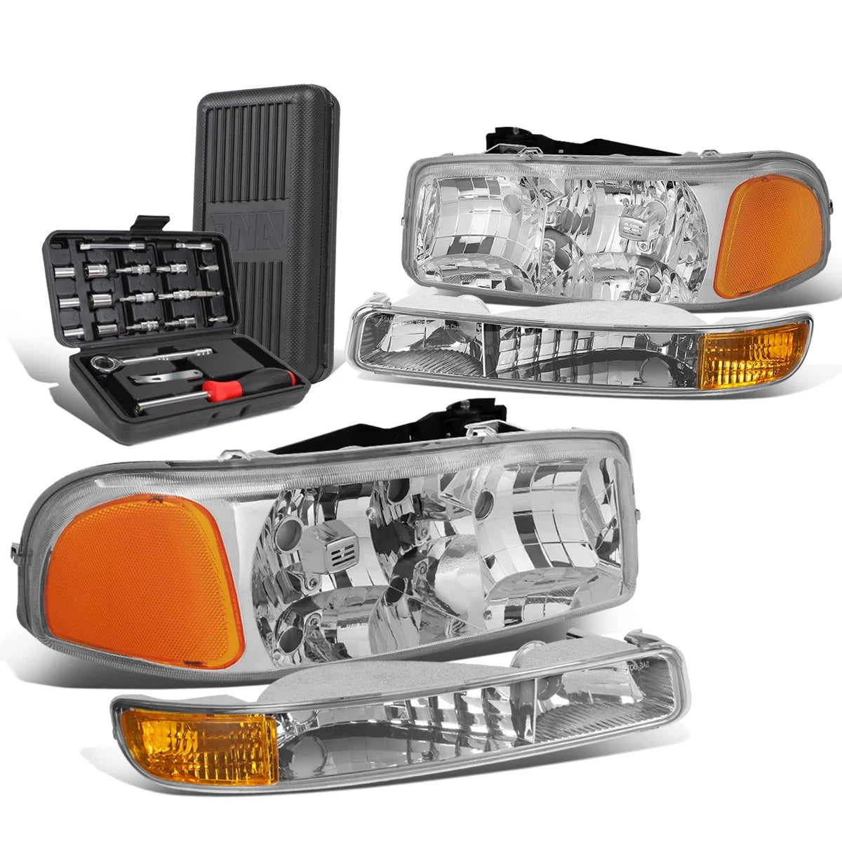 Chrome Amber Signal Headlights & Bumper Lamps for GMC Sierra (1999–2007)
