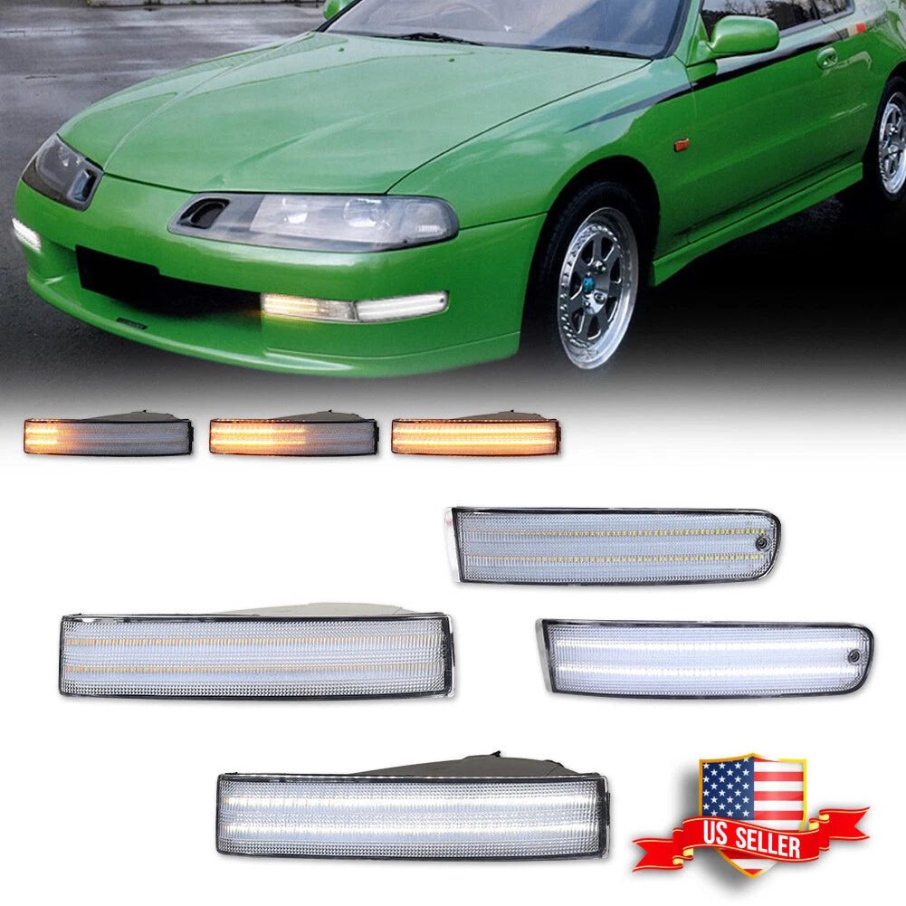 Set of 4 Clear Front Bumper LED Marker Signal Lights for Honda Prelude (1992–1996)