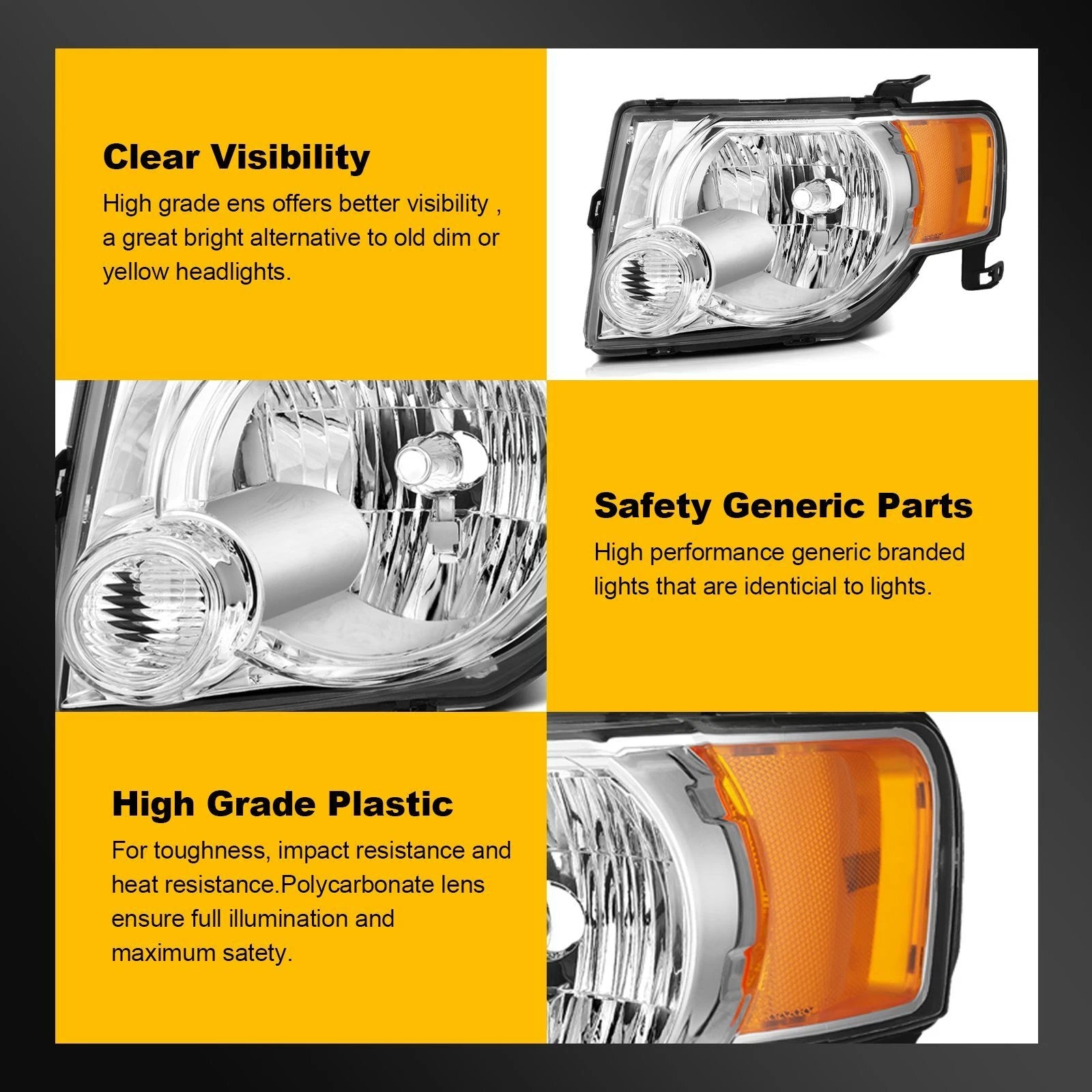 Pair of Headlight Assemblies for Ford Escape (2008–2012) Driver + Passenger