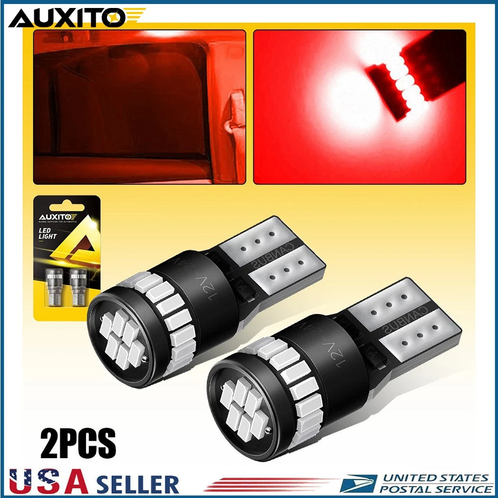 Set of 2 Red T10 LED Parking Light Bulbs for Various Vehicles