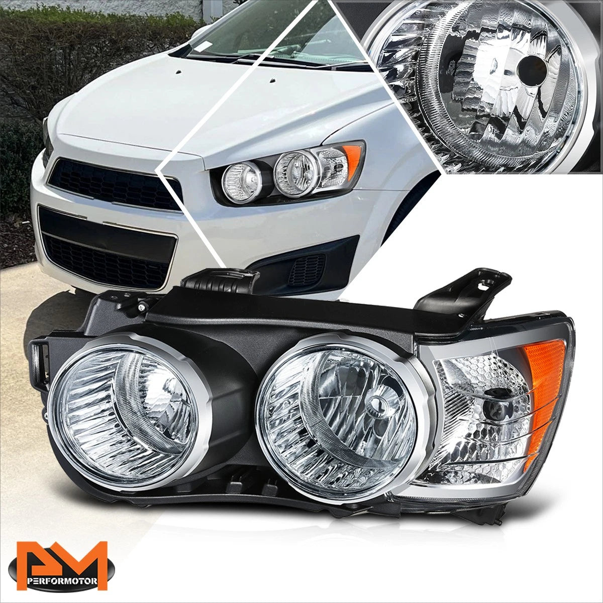 Left Driver Side Headlight Lamp for Chevy Sonic (2012–2016) OE Style Chrome Bezel