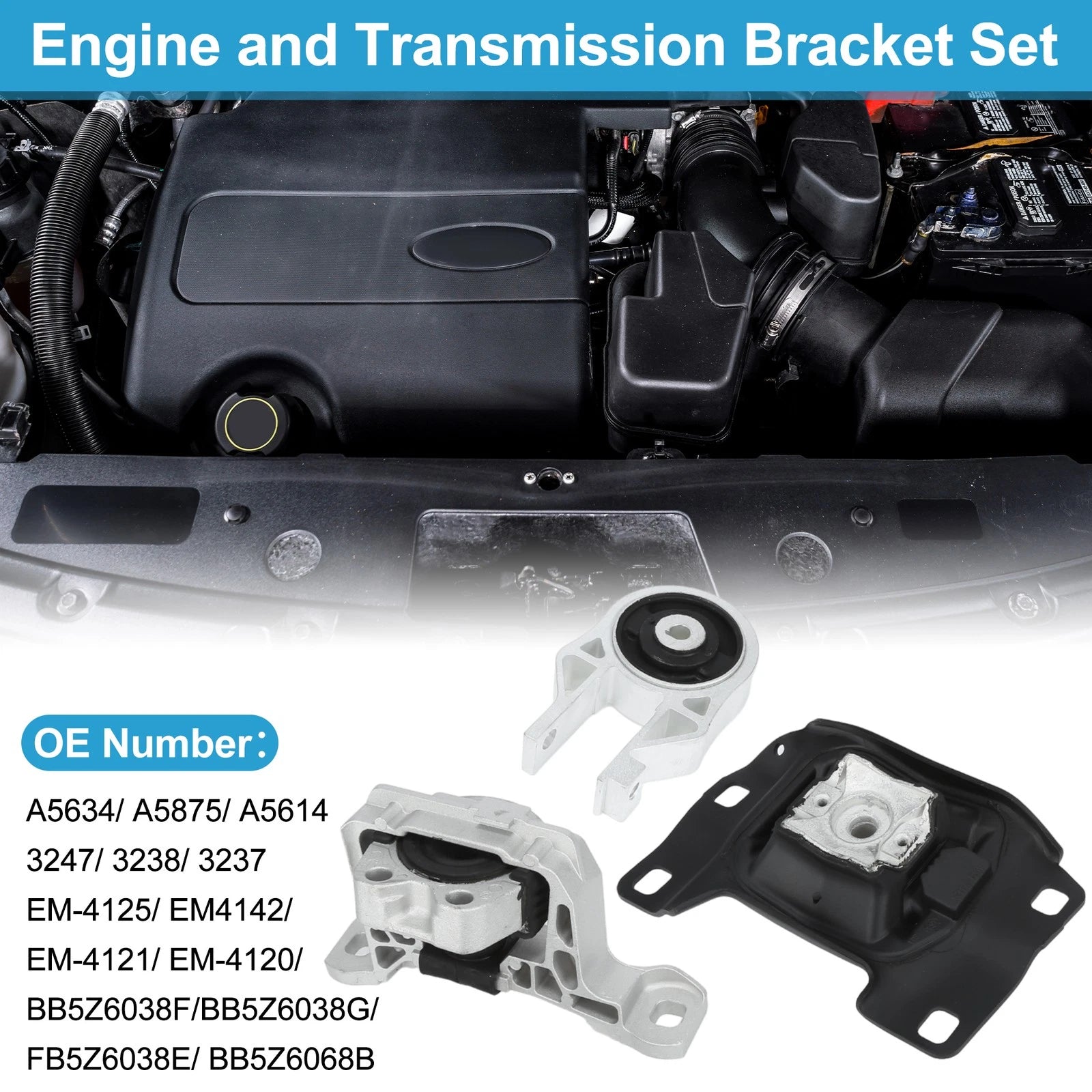 Engine Motor Trans Mount Set for Ford Explorer 2.0L 2.3L (2012–2019)