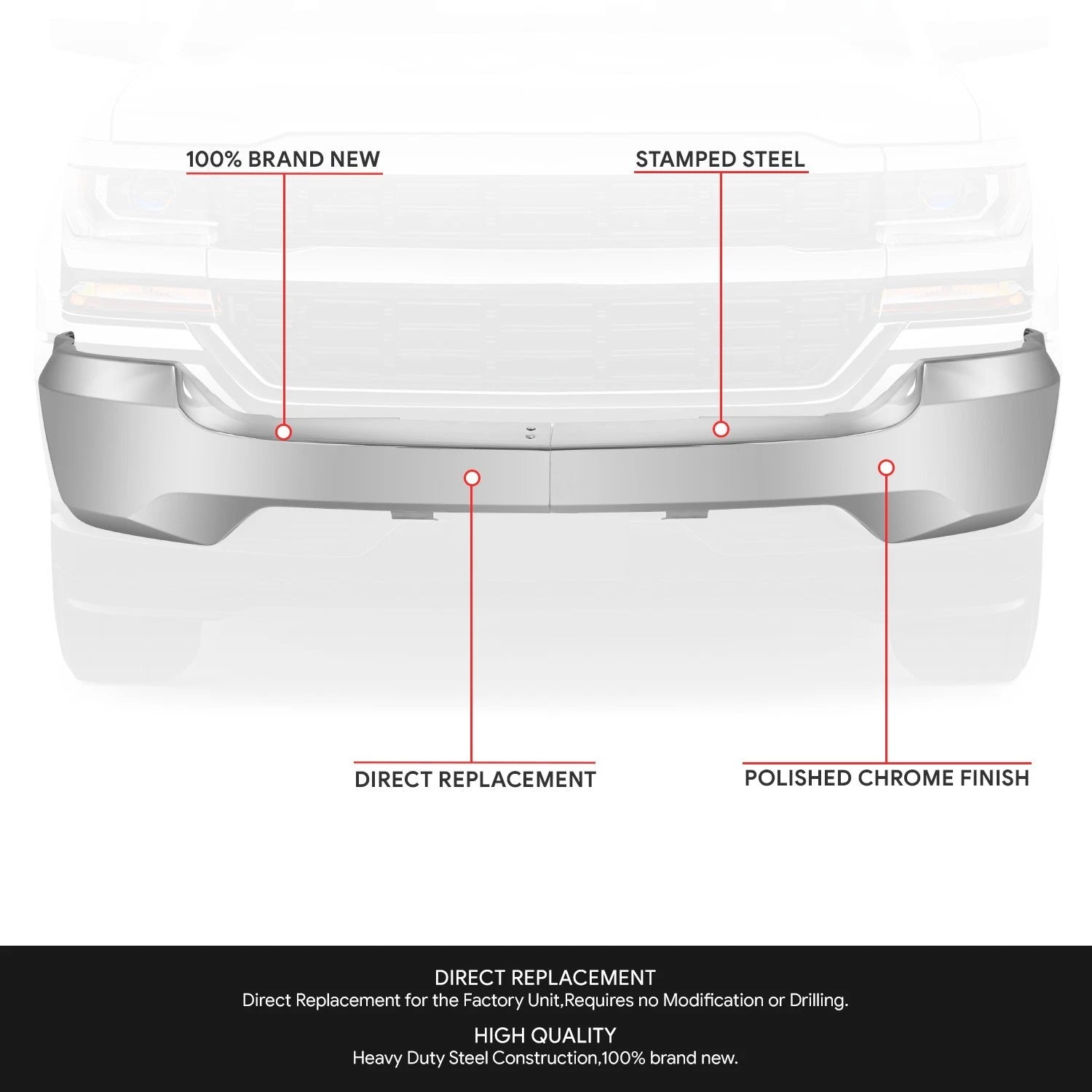 Chrome Front Bumper for Chevrolet Silverado 1500 LD (2016–2019)